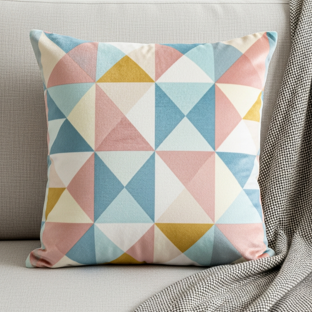 Geometrisch fluwelen kussen in zachte kleuren